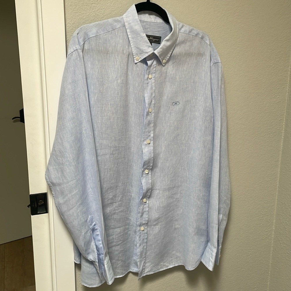 Men’s baby blue linen Salvatore Feragaumo